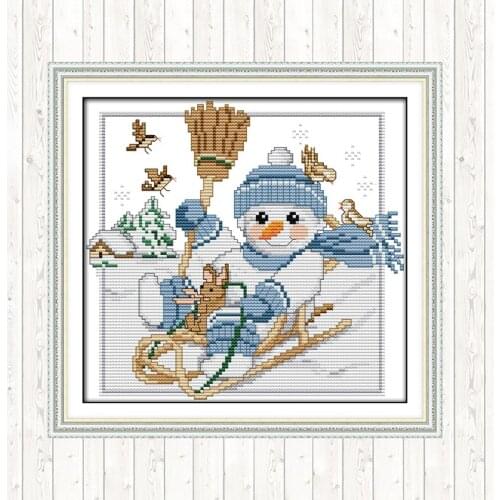 A Christmas Snowman Painting Christmas Cross Stitch Embroidery Kit 14ct 11ct Counted Print on Canvas Fabric DMC DIY Needlework