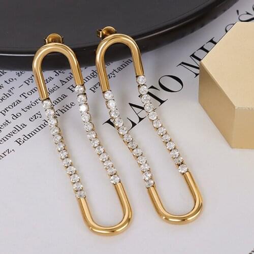 Titanium Steel French Choker Zircon Exaggerated U-shaped Earring for Women Statement Girl Trendy Jewelry Accessories Kolczyki