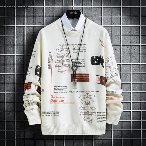 Sweater Men New Autumn Winter elasticity Mens Knitted Pullover Casual Harajuku Hip hop print Warm Sweaters Man Tops