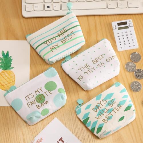 Canvas Fabric Letter Coin Purses Mini Wallets Card Holder Key Money Bags Headphone Storage Purse Pouch for Women Girls Kids