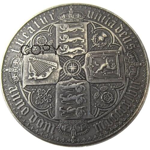 VI(01) GREAT BRITAIN Victoria 1847 AR Gothic 1 Crown Silver Plated Copy Coin