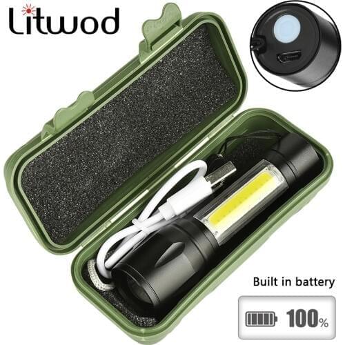 Built in Battery XP-G Q5 Led Flashlight Torch Aluminum Waterproof Camping Bulbs Shock Resistant Adjustable Zoomable Sport Light