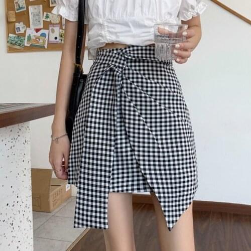 Woman Skirts Spring and Summer 2021 Regular Plaid Skirt Tooling High Waist A- line Skirt Women Mujer Faldas Saias Mulher