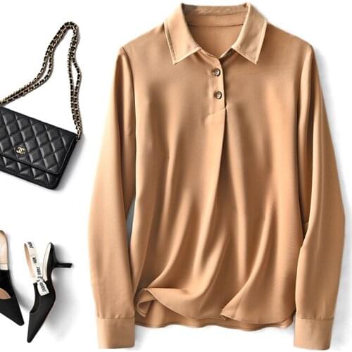 SHUCHAN England Style Polo-Neck Blouse Women Broadcloth Synthetic Fiber 2021 Long Sleeve Womens Tops and Blouses Spring