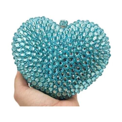 Women Heart Shape Rhinestone Clutch Bags Purse For Wedding Party Prom Crystal Clutches Bags Lady Diamond Evening Bag Wallet Blue