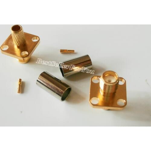 1Pcs SMA Connector Female Flange 4 Hole Crimp For RG58 RG142 RG400 Coax Cable RF Connector