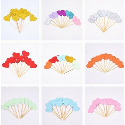 10Pcs Gold Sequi Cups Cake Toppers Baking Decoration Insert Multiple Colou Pink Blue Love Heart Star Birthday Party Dessert Flag