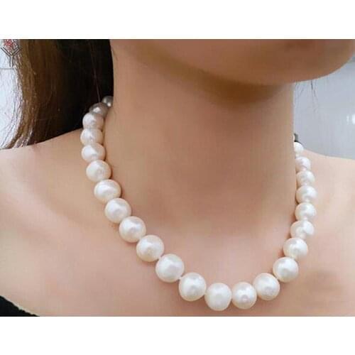 17'' 43cm Women Jewelry huge necklace 12mm white pearl love heart clasp handmade real natural freshwater pearl gift