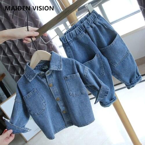 2021 Spring long sleeve kids Cowboy suit for girls' clothes trousers Suit Casual baby top + jeans 2pcs boys set Baby Girls' Suit