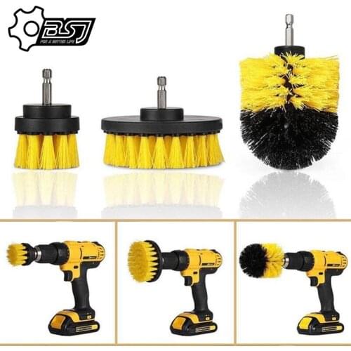 3Pcs/Set Electric Drill Brush Kit Plastic Round Cleaning Brush For Carpet Glass Car Tires Nylon Brushes Power Scrubber White