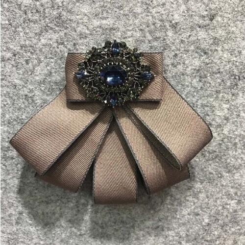 5Pcs Coffee Tie Bow Brooch Fabric Crystal Flower Pins And Brooches Accessories Ladie Bowtie Broaches Pin Badge For Women Men