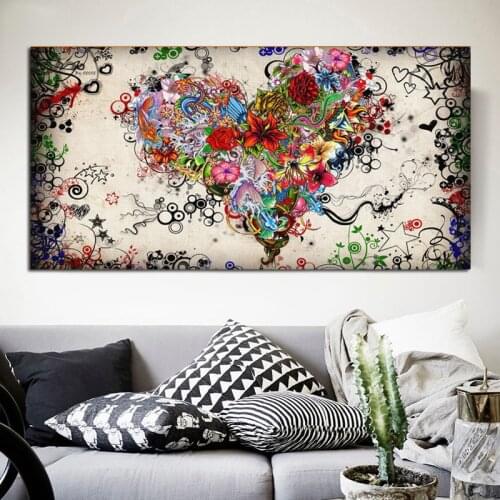 Abstract Flowers Canvas Painting Color Heart-shaped Flowers Wall Poster And Print Modern Art Decorative Pictures For Living Room