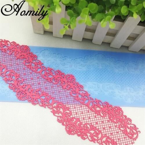 Aomily 30x10cm Wedding Cake Silicone Beautiful Flower Lace Fondant Mold Mousse Sugar craft Icing Mat Pad Pastry Cake Baking Tool