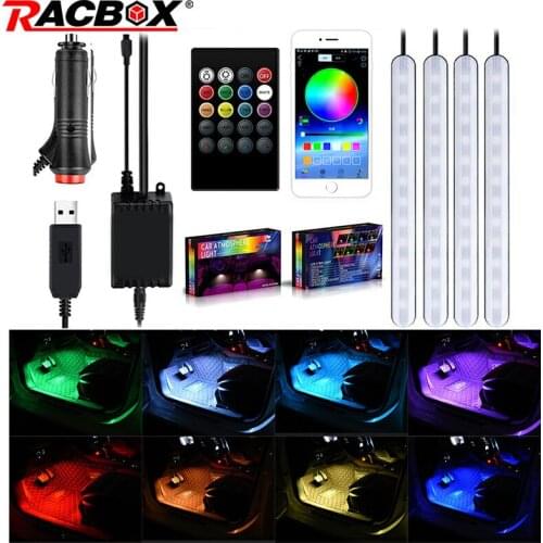 4 pcs/set Auto RGB Pathway Floor LED Light Strip Remote Control Cigarette Lighter APP footwell floor decorative atmosphere lamp