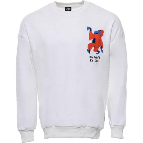 Printed White Circle Neck Mens Sweatshirt