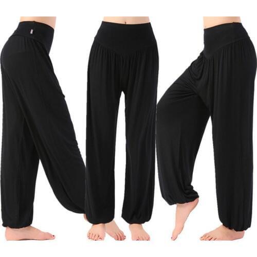Modal High Waist Womens Sports Yoga Pants Wide Leg Loose Long Bloomers Trousers Belly Dancing Bloomers Pants Dance Club Pants