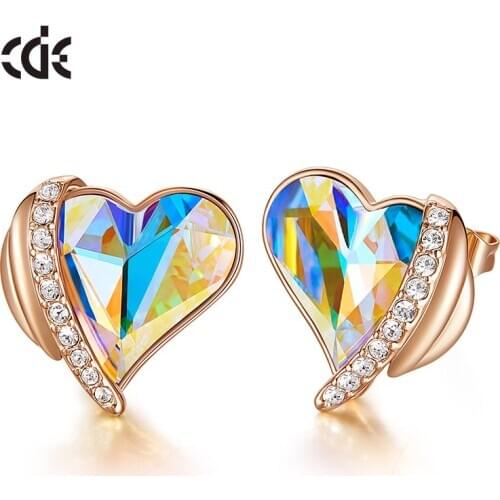 CDE High Quality Stud Earrings Women Jewelry Crystals Angel Wings Heart Earrings Fashion Romantic Jewelry Gifts