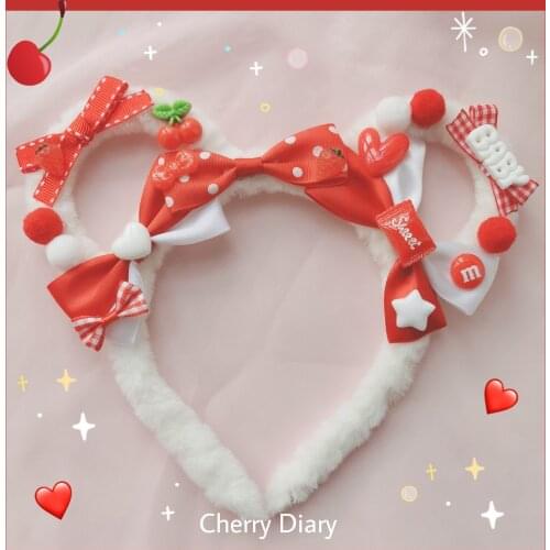 11 colors handmade Lolita red and white bear ears cute kawaii strawberry sweet Japanese and Korean bow headband headgear
