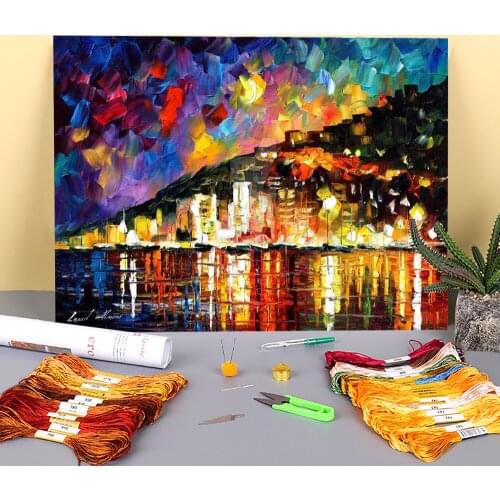 Oil Painting Style Harbor Pre-Printed 11CT Cross Stitch Kit Embroidery DMC Threads Handicraft Handmade Knitting Promotions