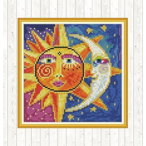 Sun and Moon Patterns Chinese Cross Stitch Sets for Embroidery Kit DMC 14CT Counted Printed Canvas 11CT DIY for Needlework Sets