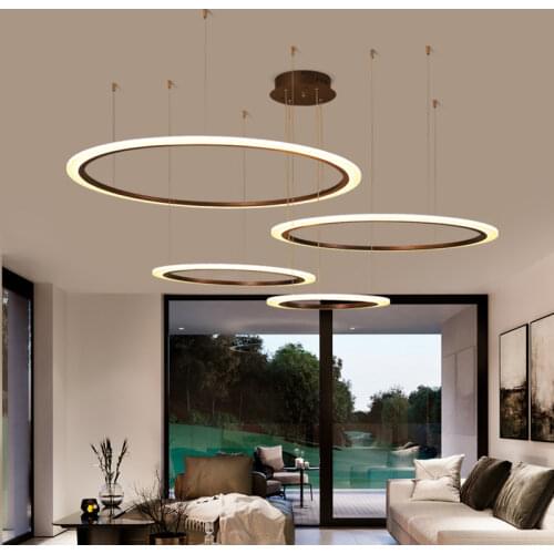 Circle Chandelier Modern LED Lights For Living Room Black Hanging Lamp Decoration Bedroom Home Luster With Remote Control