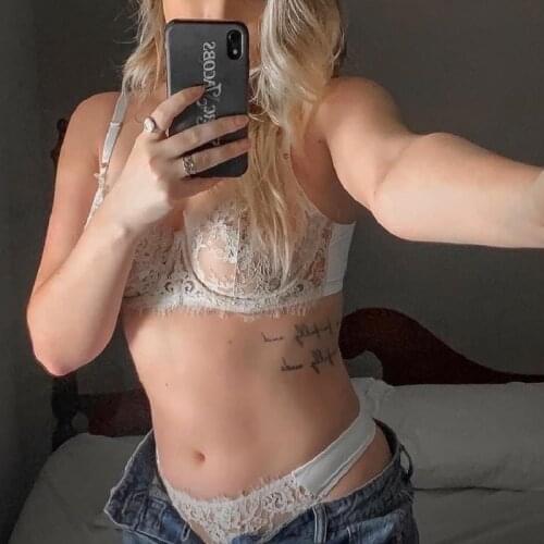 Wriufred Eyelashes lace lingerie briefs suit transparent sexy underwear ultra-thin underwire gathered bra and panty set