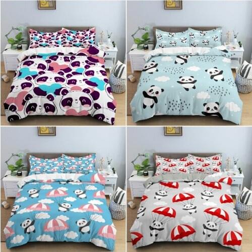 Cute Panda Bedding Set Duvet Cover Set Bedclothes Quilt Cover with Pillowcase Queen King Bedding Home Tectile
