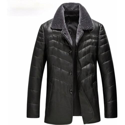 Men Duck Down Jacket Thick Mens Real Sheepskin Leather Jacket Winter Jackets Genuine Leather Coat GSJ8328B LWL1070