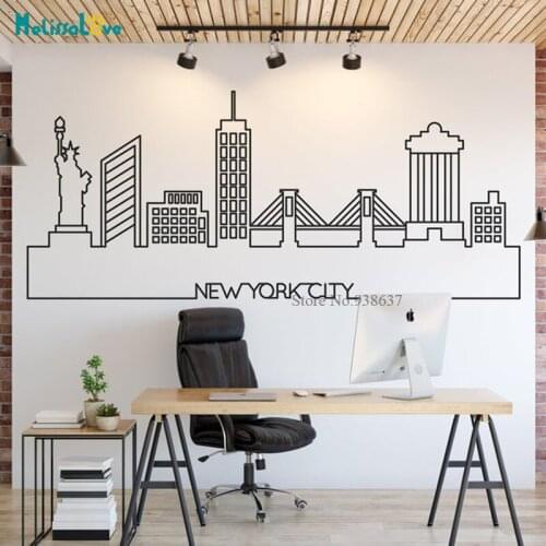 New York Skyline City Skyline Cityscape Wall Sticker NYC Art Home Decor Removable Living Room Office Decals Vinyl Poster JH044