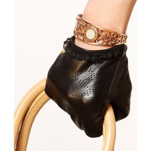 Genuine Leather 2018 New Women Gloves Breathable Black Solid Short Wrist Lace Lambskin Fashion Dressing Glove On Sale EL006NN-5