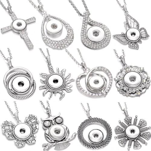 New Snap Necklace Rhinestone Crystal Round Butterfly Cross Flower Snap Button Necklace Fit DIY 20MM 18mm Snaps Buttons Jewelry