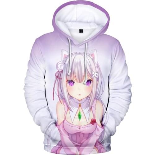 New 3D Anime Re:zero-INFINITY Hoodies Boys/girls Game Hooded Cute Emilia Hoodie Multicoloured Tops Men/women Long Sleeve Clothes