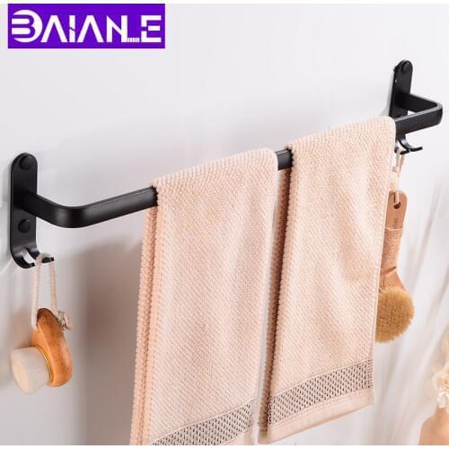 Towel Bar Single Aluminum Wall Mounted Bathroom Towel Rack Hanging Holder with Hook Clothes Robe Towel Holder Storage Rail ShelF