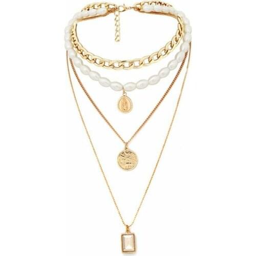 Punk Gold Color Coin Pendant Necklace For Women Cuban Multilayered Chunky Thick Chain Choker Necklaces Gothtic Jewelry