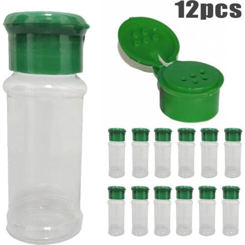 12Pcs/set 100ml Plastic Spice Salt Pepper Shakers Seasoning Jar BBQ Condiment Vinegar Bottl Non-Toxic Plastic Kitchen Herb Tool