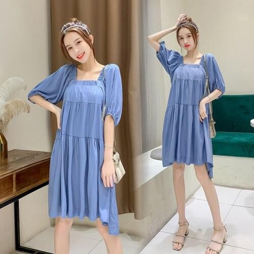 Maternity Dress Summer Solid Color A Line Short Sleeve Loose Stylish Dress for Pregnant Women Pregnancy Clothes