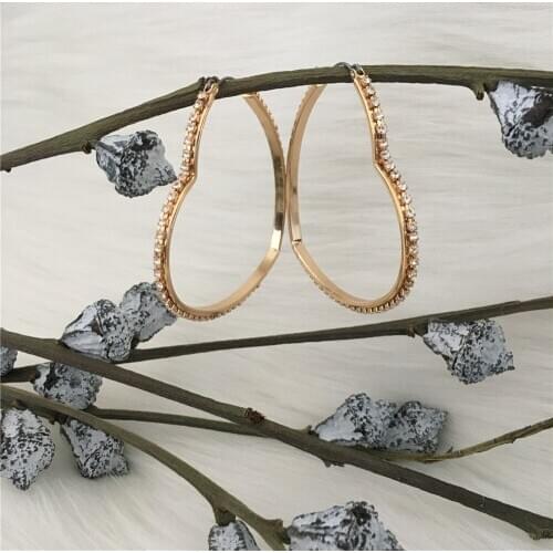 Lovely Gold Color Plating Stone Around Heart Square Oval Shape Hoop Earrings For Women Girl Party School Look Fashion Jewelry