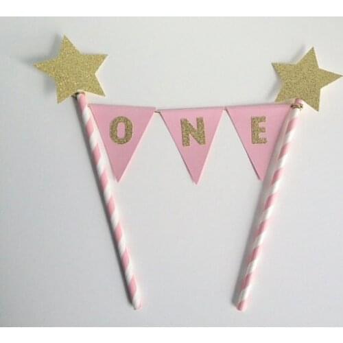 Pink star glitter Personalised Number Cake Bunting Banners Birthday Cake Decor. Princess Party birthday baby shower decor