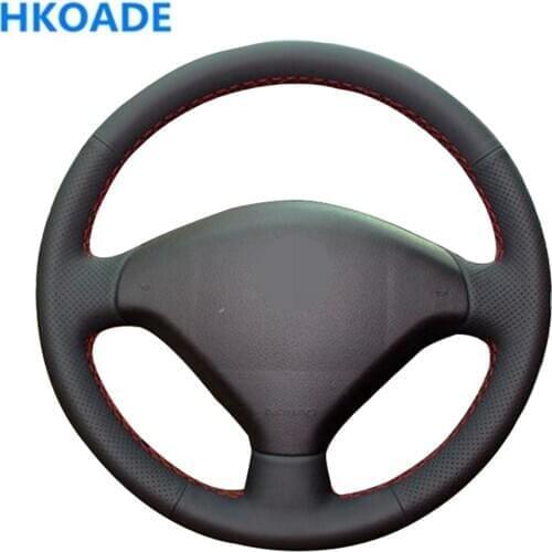 DIY Hand-stitched Black Non-slip and comfortable Genuine Leather Car Accessories Steering Wheel Cover For Peugeot 307