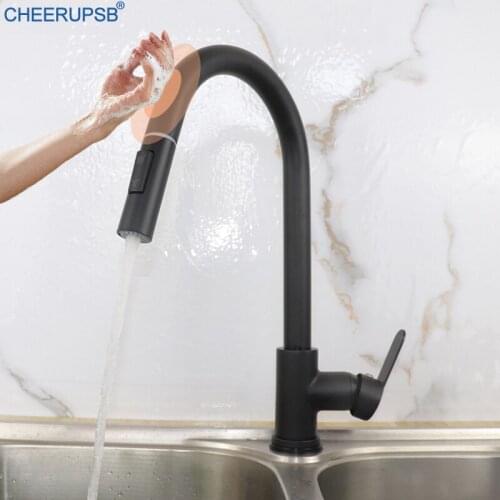 Touch Faucets Kitchen Sink Black Tap Pull Out Smart Sensor Faucet Hot Cold Water Mixer Crane Single Hole Deck Mounted Taps Grifo