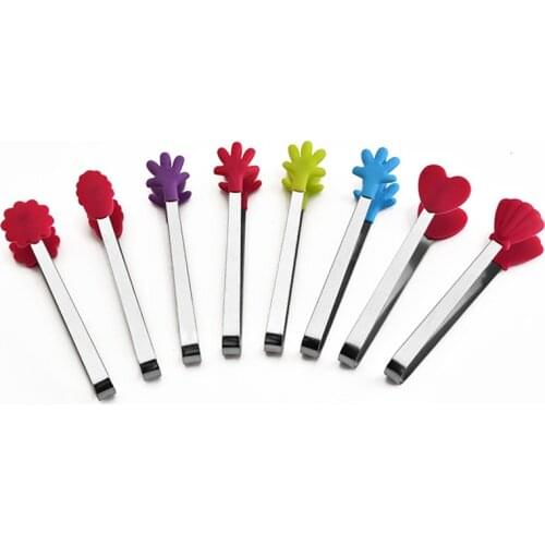 Salad Serving BBQ Tongs Stainless Steel Handle Utensil Creative Plam Heart Shape Kitchen Cooking Tools Mini Silicone Food Clip