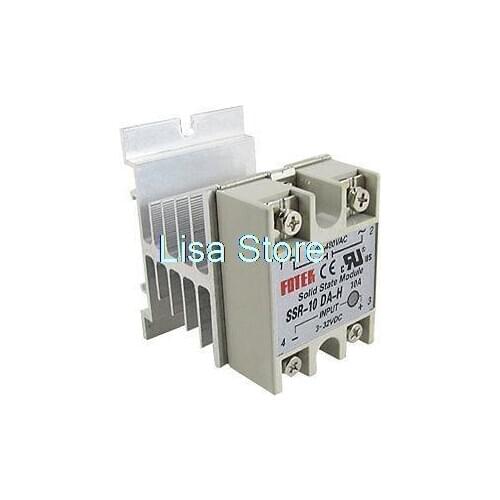 DC to AC SSR Solid State Relay 10A 3-32V 90-480V AC w Aluminum Heat Sink