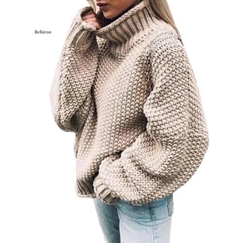 Warm Casual Sweater Turtleneck Winter Knitted Sweater Women Pullovers Casual Orange Sweaters Loose Female Jumpers