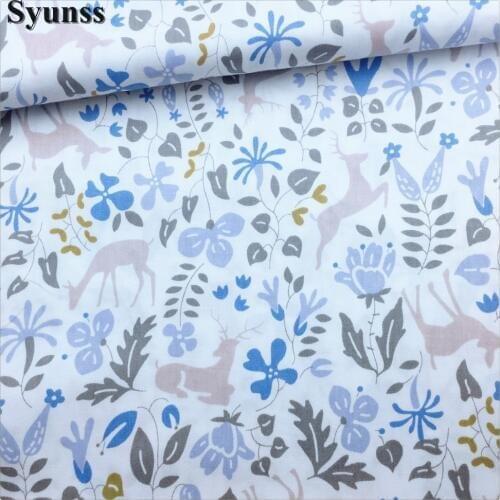Syunss,Twill Cotton Fabric DIY Tissu Patchwork Telas Sewing Baby Toy Bedding Quilting Cloth Blue Gray Floral Print Craft Tecido