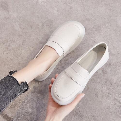 Tilocow Womens Platform Shallow Loafers Shoes For Women Genuine Leather Slip On Casual Sports Shoes Summer Solid Woman Footwear