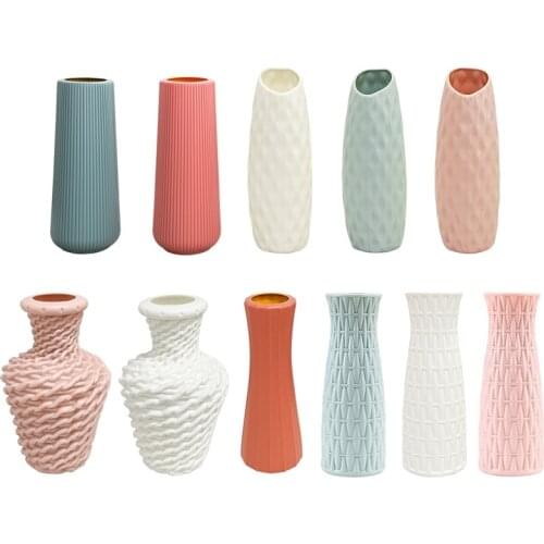 Creative dried flower ceramic vase retro ornaments Morandi floor white pot belly transparent vase plastic