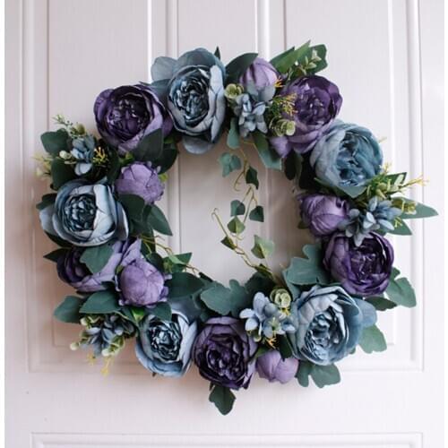 Champagne Peony Wreath Spr. Artificial Flower Plant Garland Restaurant Festivals Wedding Decoration Home Decor Door Wall Hanging