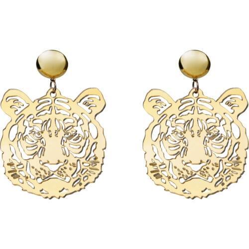 Gold Specular Hollow out Tiger Head Acrylic Earrings For Women Fashion Cool Drop Earrings 2019 New Female Stylish Jewelry E19042