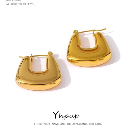 Yhpup Women Stainless Steel Metal Earrings Statement Gold Color Texture Geometric Chunky Unusual Earrings Party Gift Accessories