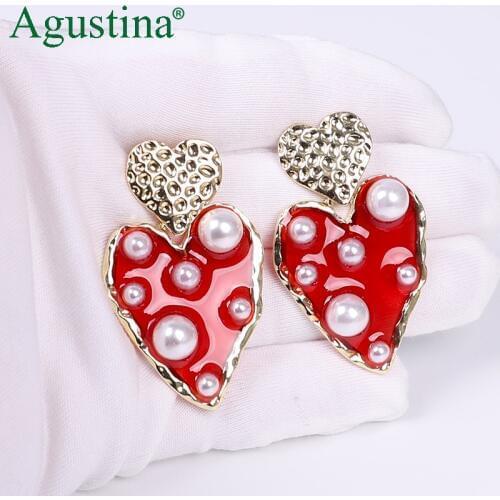 Agustina 2020 Heart Earrings Women Fashion Jewelry Bohemian Resin Drop Earrings Cute Wedding Red Earrings Pearl Statement Korean